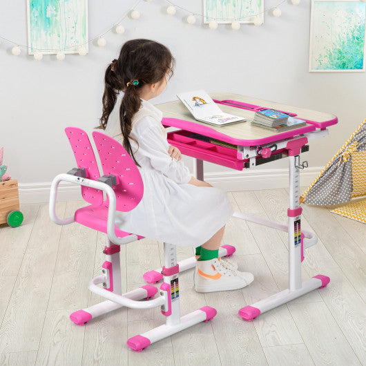 Height Adjustable Kids Study Desk and Chair Set-Pink