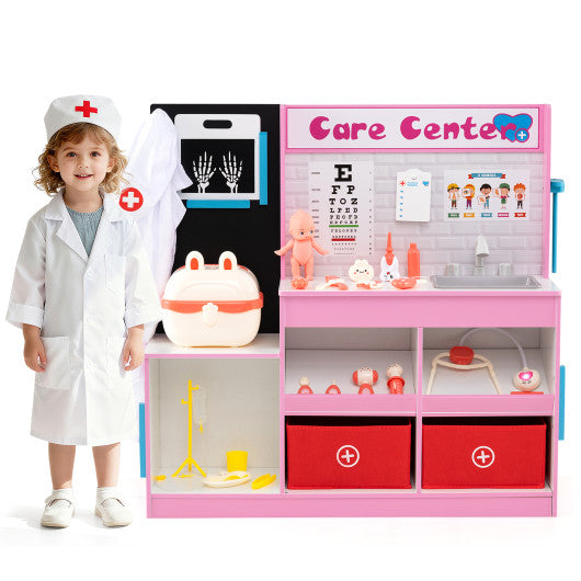 Play Doctor's Office Wood Medical Center Toy Set with Examine Region-Pink