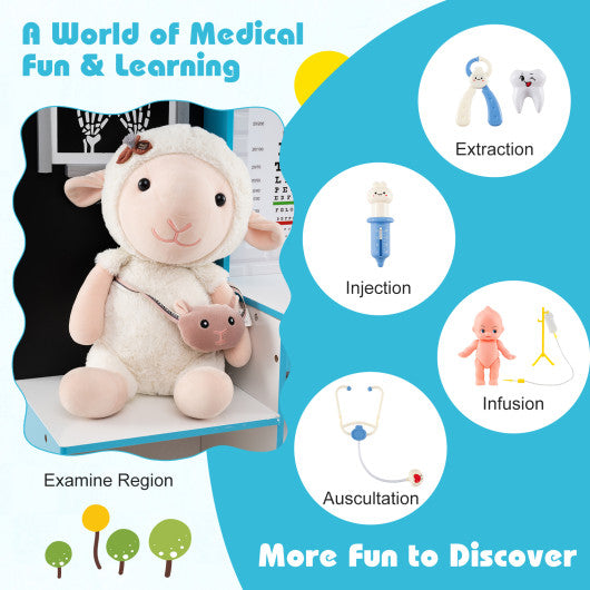 Play Doctor's Office Wood Medical Center Toy Set with Examine Region-Blue