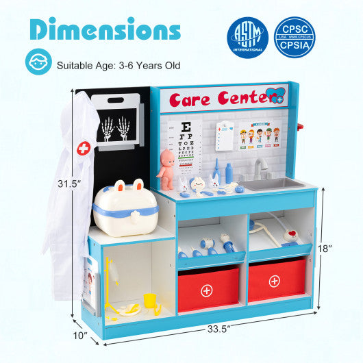 Play Doctor's Office Wood Medical Center Toy Set with Examine Region-Blue