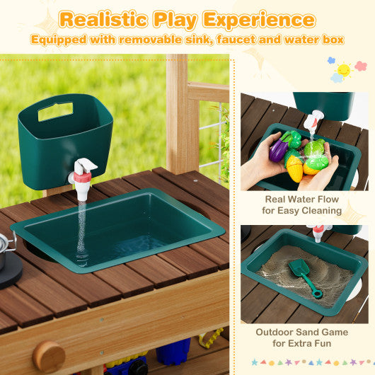 Play Kitchen for Kids Wooden Toy Kitchen Playset Pretend Mud Kitchen-Brown