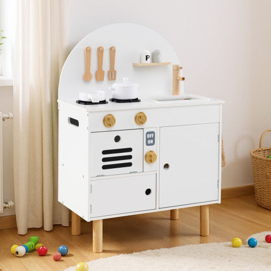 Play Kitchen for Kids Wooden Kitchen Playset with Stoves Faucet Sink Microwave and Oven-White