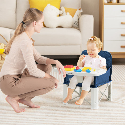 Portable Baby Booster Seat with Straps and Double Tray-Blue