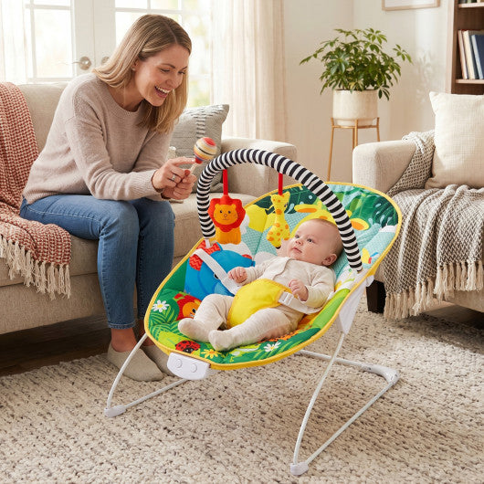 Portable Baby Bouncer Infant Rocker Seat with Detachable Toy Bar-Green