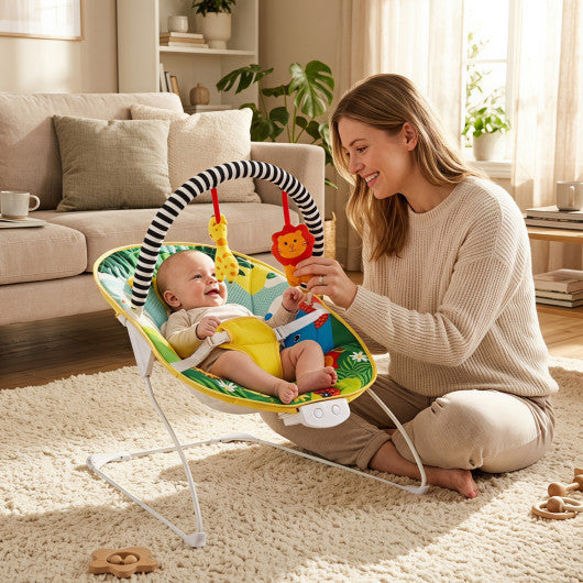 Portable Baby Bouncer Infant Rocker Seat with Detachable Toy Bar-Green