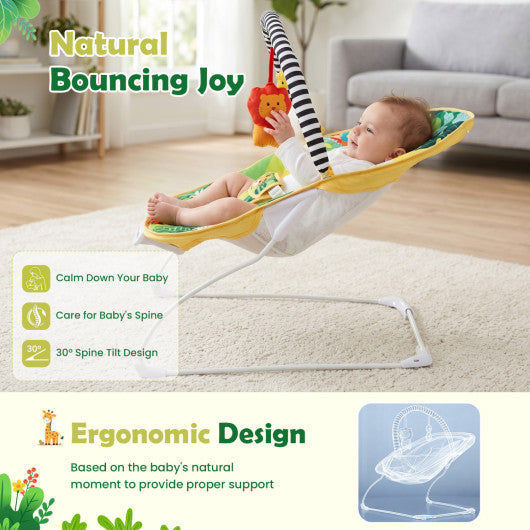 Portable Baby Bouncer Infant Rocker Seat with Detachable Toy Bar-Green