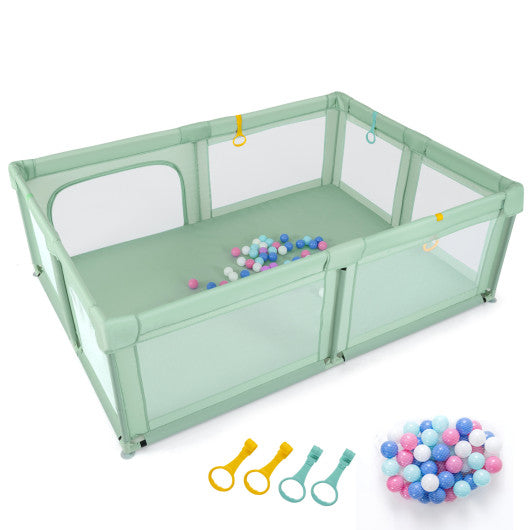 Portable Baby Playpen with 50 Ocean Balls Breathable Mesh and Safe Zippered Doors-Green