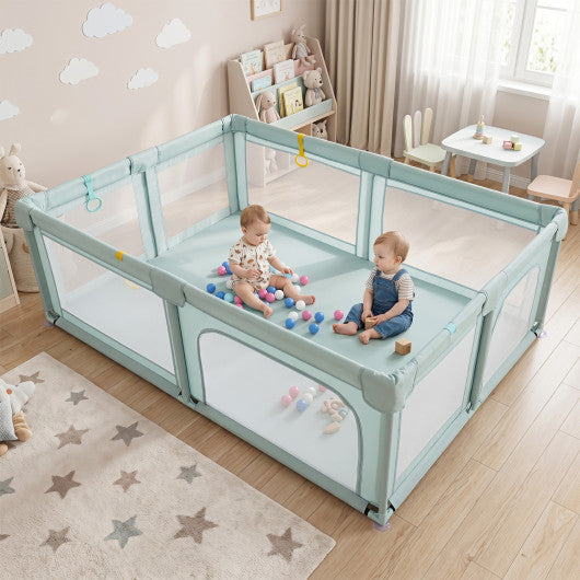 Portable Baby Playpen with 50 Ocean Balls Breathable Mesh and Safe Zippered Doors-Blue