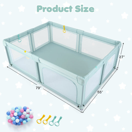 Portable Baby Playpen with 50 Ocean Balls Breathable Mesh and Safe Zippered Doors-Blue