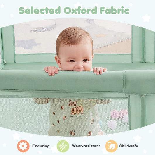 Portable Baby Playpen with 50 Ocean Balls Breathable Mesh and Safe Zippered Doors-Green