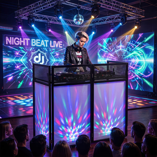 Portable DJ Booth with Adjustable Feet and Detachable Tabletop-Black