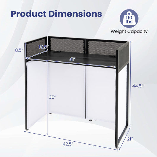 Portable DJ Booth with Adjustable Feet and Detachable Tabletop-Black