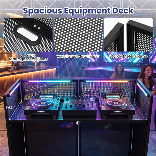 Portable DJ Booth with Adjustable Feet and Detachable Tabletop-Black