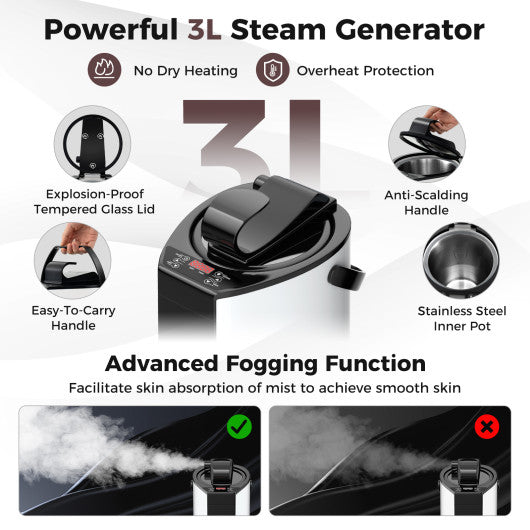 Portable Steam Sauna with 3L Steam Generator Remote Control Wood Foot Massager and Foldable Chair for Home-Coffee