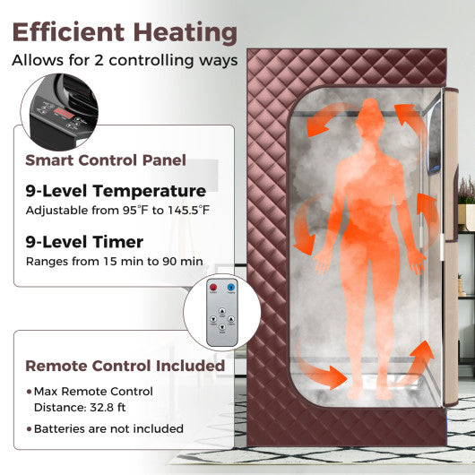 Portable Steam Sauna with 3L Steam Generator Remote Control Wood Foot Massager and Foldable Chair for Home-Coffee