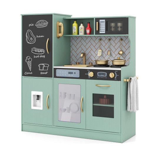 Pretend Play Kitchen with Utensils for Kids Aged 3+-Green
