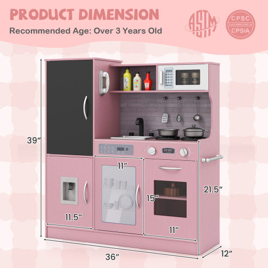 Pretend Play Kitchen with Utensils for Kids Aged 3+-Pink