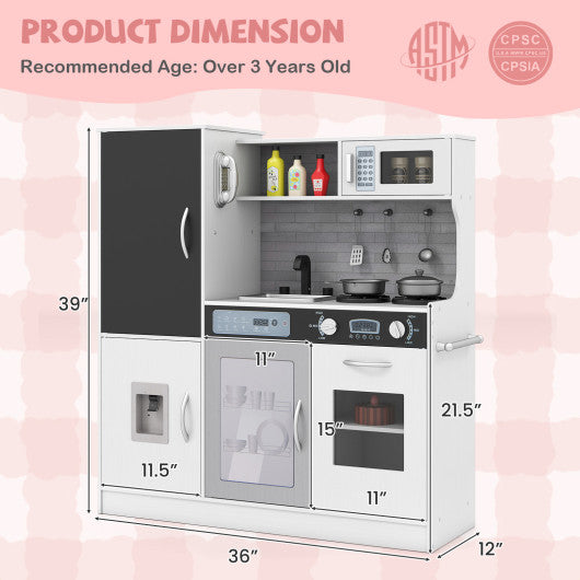 Pretend Play Kitchen with Utensils for Kids Aged 3+-Silver
