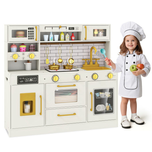 Pretend Toy Kitchen Set with Stoves and Water Dispenser-Beige