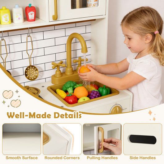 Pretend Toy Kitchen Set with Stoves and Water Dispenser-Beige