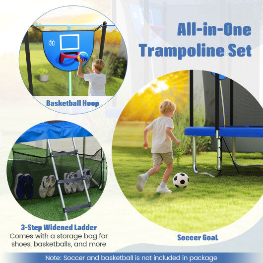 Rectangle Outdoor Trampoline 10 x 8 FT Heavy-Duty Trampoline with Basketball Hoop-Blue