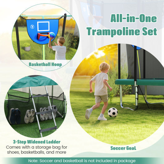 Rectangle Outdoor Trampoline 10 x 8 FT Heavy-Duty Trampoline with Basketball Hoop-Green