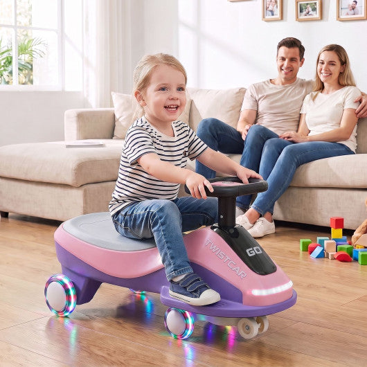 Ride On Car with Flashing Wheels Front Light and Music Speaker for Age 3+ Years Old-Pink