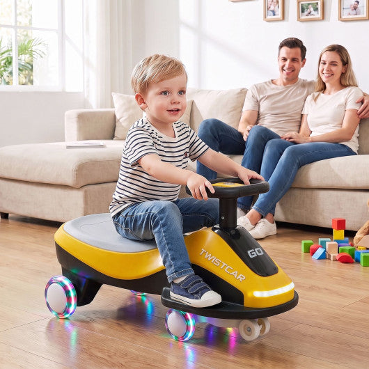 Ride On Car with Flashing Wheels Front Light and Music Speaker for Age 3+ Years Old-Yellow