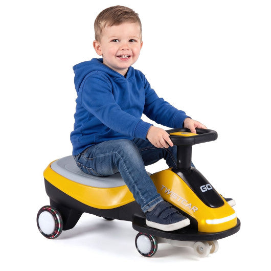 Ride On Car with Flashing Wheels Front Light and Music Speaker for Age 3+ Years Old-Yellow