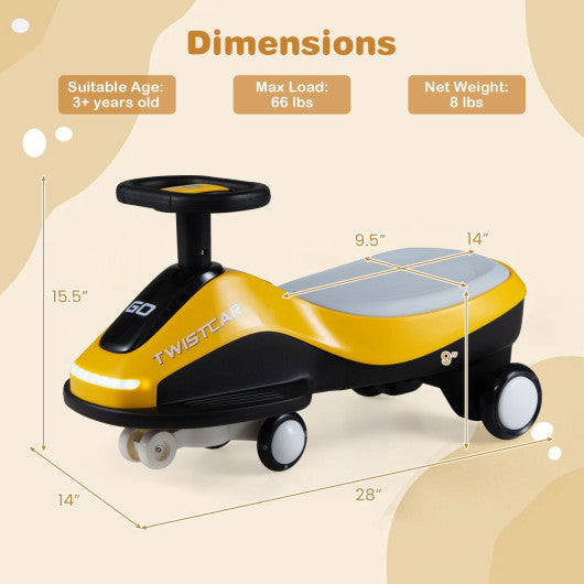 Ride On Car with Flashing Wheels Front Light and Music Speaker for Age 3+ Years Old-Yellow