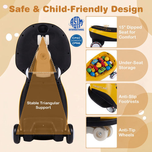 Ride On Car with Flashing Wheels Front Light and Music Speaker for Age 3+ Years Old-Yellow
