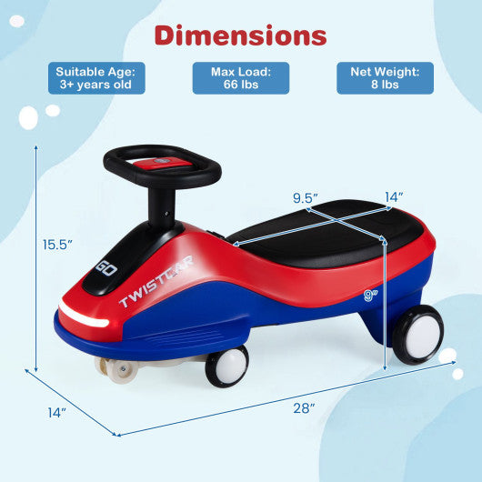 Ride On Car with Flashing Wheels Front Light and Music Speaker for Age 3+ Years Old-Red