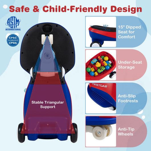 Ride On Car with Flashing Wheels Front Light and Music Speaker for Age 3+ Years Old-Red