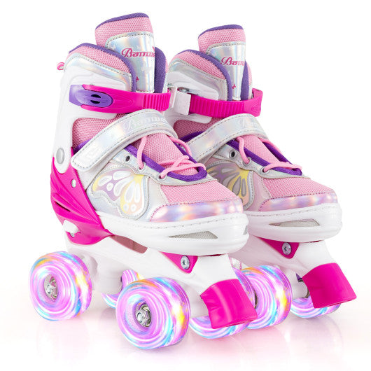 Roller Skates for Teens 4 Sizes Adjustable with Light-up Wheels for Boys Girls Ages 13+-Rose Red