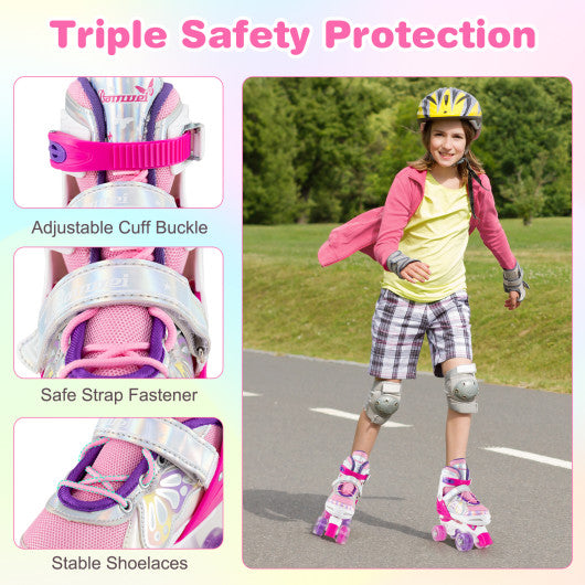 Roller Skates for Teens 4 Sizes Adjustable with Light-up Wheels for Boys Girls Ages 13+-Rose Red