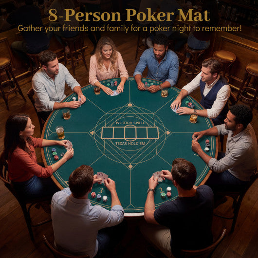 Round Poker Mat for Texas Hold'em 55 inch Portable Foldable Anti-Slip Rubber Base Table Layout-Green