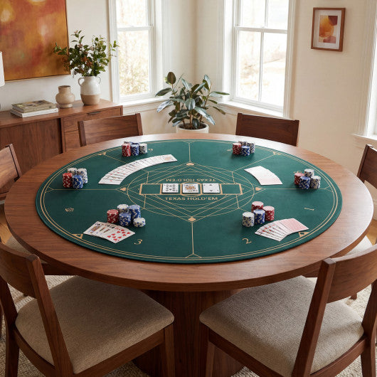 Round Poker Mat for Texas Hold'em 47 inches with Carrying Bag for 8-Player-Green