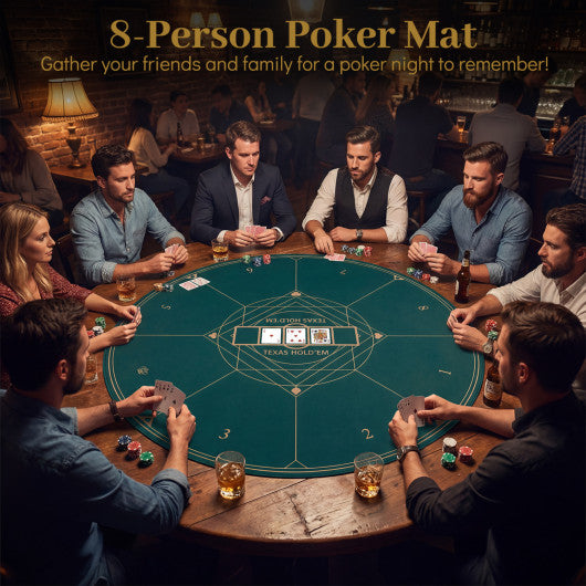 Round Poker Mat for Texas Hold'em 47 inches with Carrying Bag for 8-Player-Green