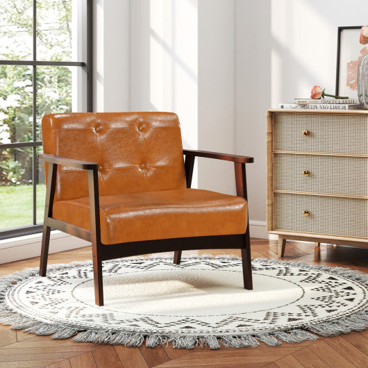 Rubber Wood Frame Accent Chair with Armrest for Living Room-Walnut