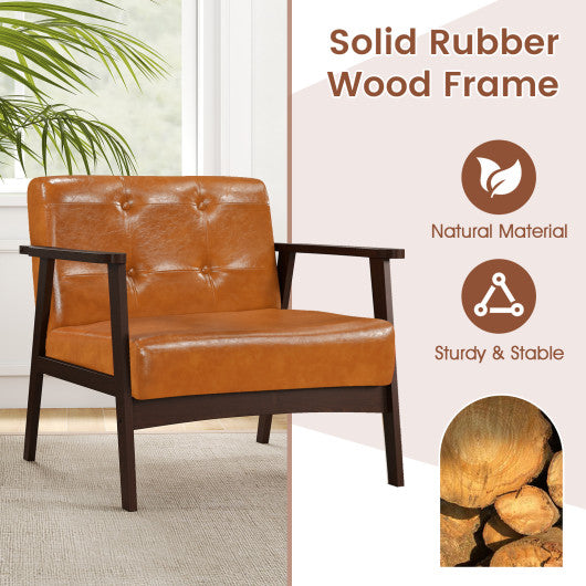 Rubber Wood Frame Accent Chair with Armrest for Living Room-Walnut