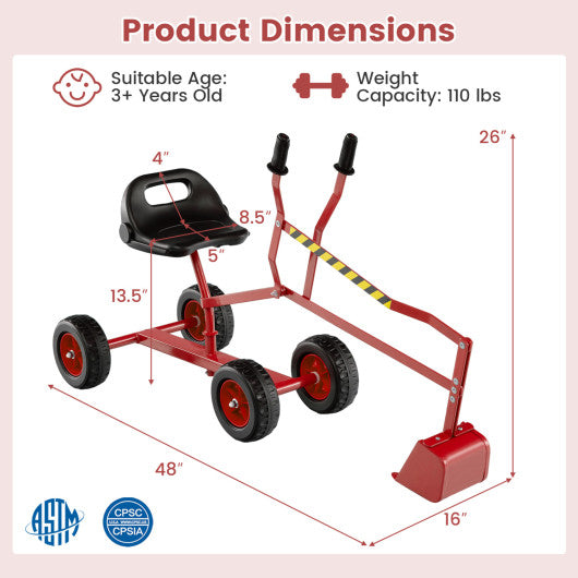 Sand Digger for Kids with 2-Handed Controls and Flexible Shovel-Red