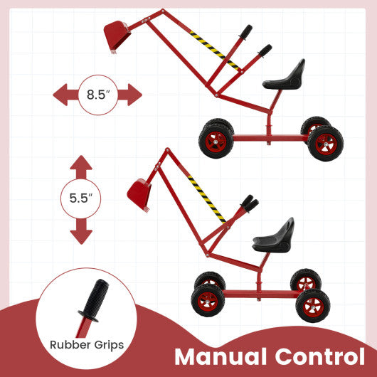 Sand Digger for Kids with 2-Handed Controls and Flexible Shovel-Red