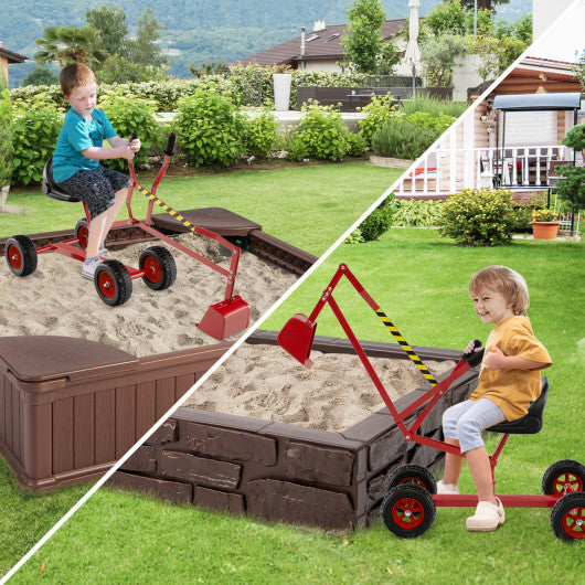 Sand Digger for Kids with 2-Handed Controls and Flexible Shovel-Red