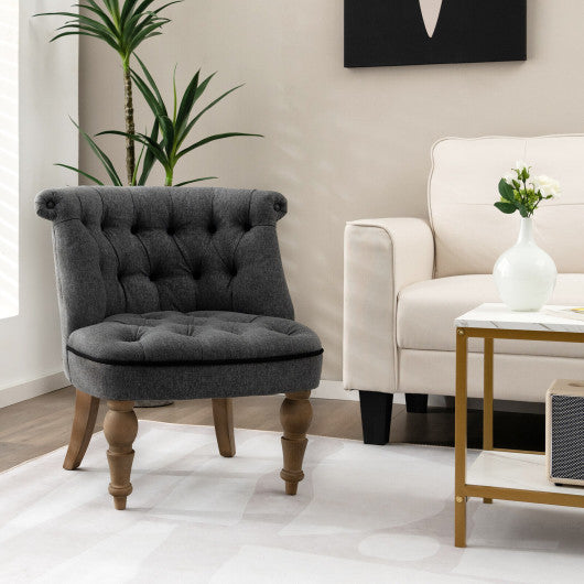 Set of 2 Upholstered Armless Slipper Chairs with Beech Wood Legs-Gray