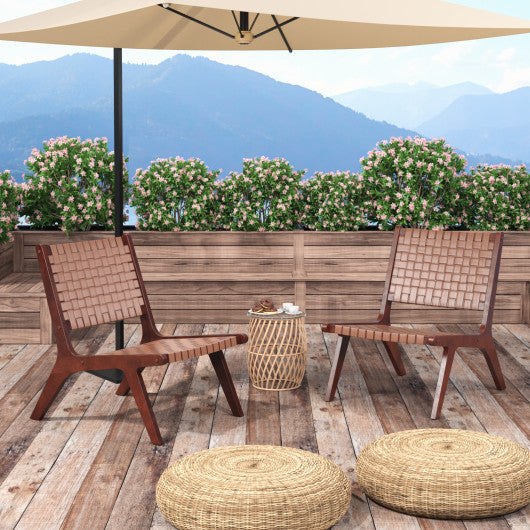 Set of 1/2 Woven Leather Accent Chairs with Wood Frame-Set of 2