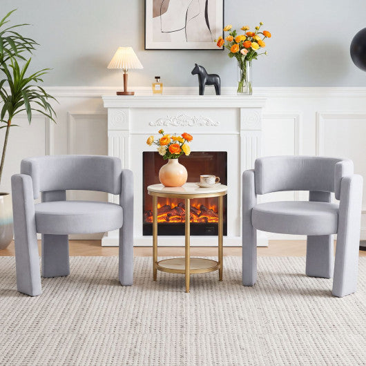 Set of 2 Comfy Upholstered Armchair Modern Velvet Barrel Accent Chair-Gray
