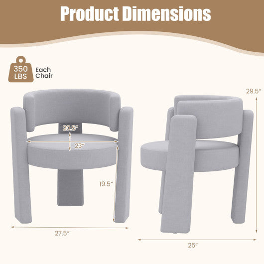Set of 2 Comfy Upholstered Armchair Modern Velvet Barrel Accent Chair-Gray