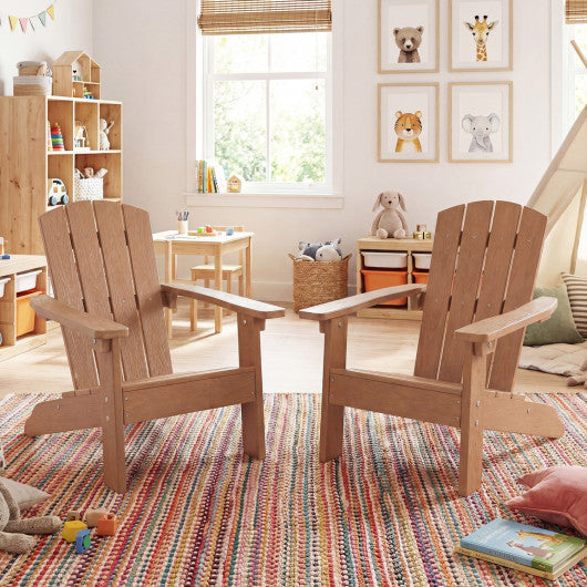 Set of 2 Kid's Adirondack Chair with with High Backrest and Armrests-Teak