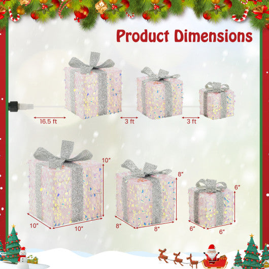 Set of 3 Christmas Lighted Gift Boxes with Pre-lit 90 LED Light and Bows