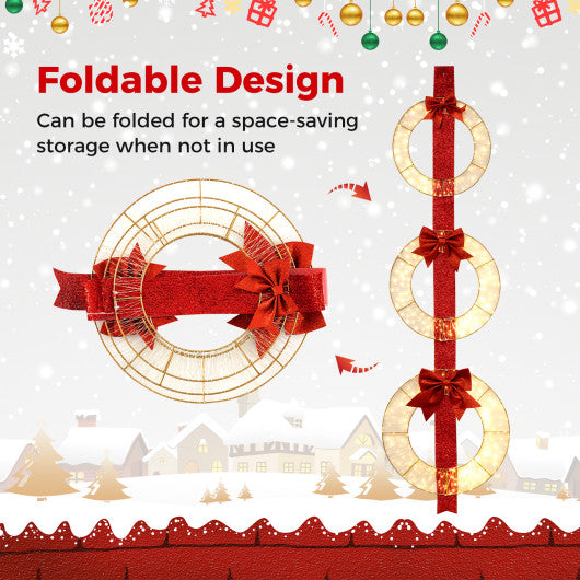 Set of 3 Christmas Lighted Wreaths with Warm White LED Lights and Bows